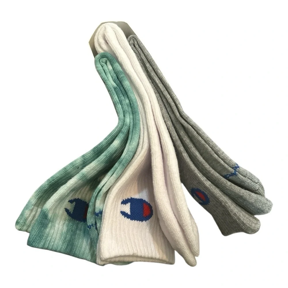Champion Men’s Crew Socks 3-Pack – Tie Dye, White & Gray, Size 6-12, NWT